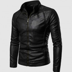 Leather Jacket with High Collar