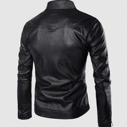 Leather Jacket with High Collar
