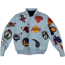 Jeff Hamilton Baby Blue Collage Varsity Jacket – Vintage Leather Bomber Jeff Hamilton Baby Blue Collage Varsity Jacket – Vintage Leather Bomber