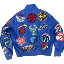 Iconic All-Team Collage Varsity Jacket – Vintage-Style Blue Leather Bomber Iconic All-Team Collage Varsity Jacket – Vintage-Style Blue Leather Bomber