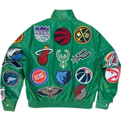 Green All-Team Logo Collage Leather Jacket Green All-Team Logo Collage Leather Jacket