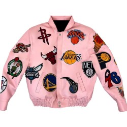 Pink All-Team Logo Collage Leather Jacket