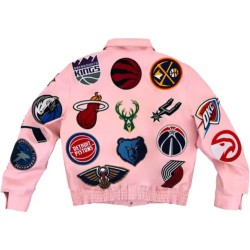 Pink All-Team Logo Collage Leather Jacket
