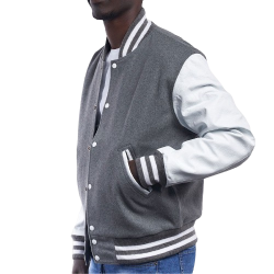 Light Oxford Wool Body & Bright White Leather Sleeves Letterman Jacket Light Oxford Wool Body & Bright White Leather Sleeves Letterman Jacket