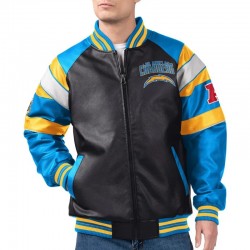 Los Angeles Chargers G-III Faux Varsity Leather Jacket Los Angeles Chargers G-III Faux Varsity Leather Jacket