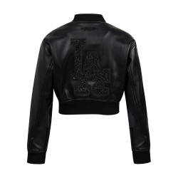 Los Angeles Dodgers Washed Crystalline Women's Cropped Leather Varsity Jacket Los Angeles Dodgers Washed Crystalline Women's Cropped Leather Varsity Jacket