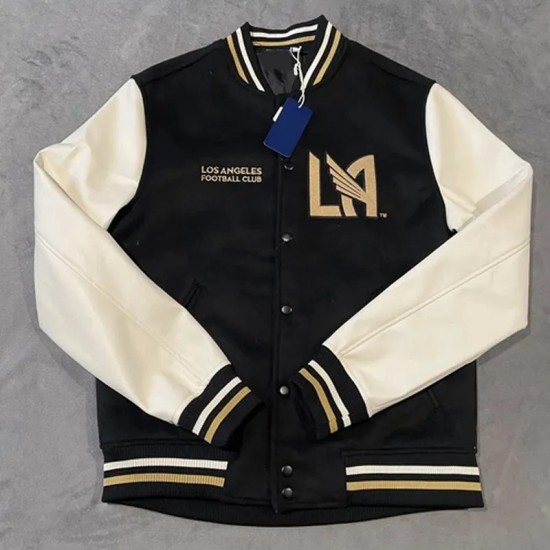Los Angeles FC Black and White Letterman Jacket Los Angeles FC Black and White Letterman Jacket