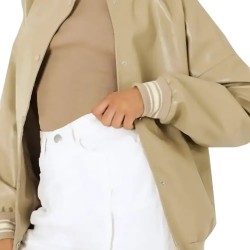 Louisse Women’s Beige Leather Varsity Jacket Louisse Women’s Beige Leather Varsity Jacket