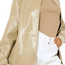 Louisse Women’s Beige Leather Varsity Jacket Louisse Women’s Beige Leather Varsity Jacket