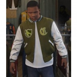LS Pounders GTA 5 Olive Green and White Varsity Jacket LS Pounders GTA 5 Olive Green and White Varsity Jacket