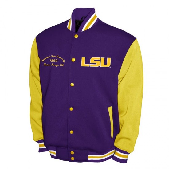 LSU Tigers Fleece Purple and Gold Varsity Jacket LSU Tigers Fleece Purple and Gold Varsity Jacket