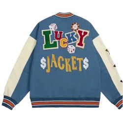Lucky Blue Wool Varsity Jacket