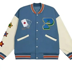 Lucky Blue Wool Varsity Jacket