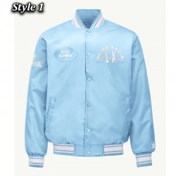 LX Bad Bunny Super Tazón Blue/Black Full-Snap Satin Jacket