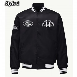 LX Bad Bunny Super Tazón Blue/Black Full-Snap Satin Jacket LX Bad Bunny Super Tazón Blue/Black Full-Snap Satin Jacket