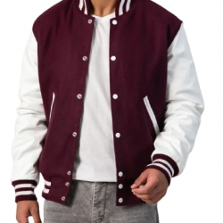 Maroon Wool Body & Bright White Leather Sleeves Letterman Jacket