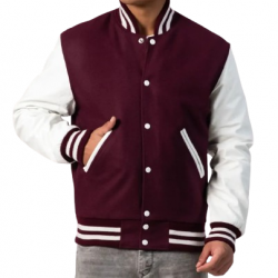Maroon Wool Body & Bright White Leather Sleeves Letterman Jacket
