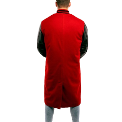 Scarlet Wool Body & Black Leather Sleeves Letterman Coat