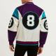 Retro-inspired satin varsity jacket, Martin 8-Ball color-block bomber.