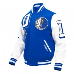 Mashup Dallas Mavericks Blue and White Varsity Jacket Mashup Dallas Mavericks Blue and White Varsity Jacket