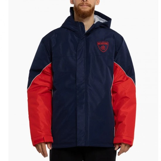 Melbourne Demons Stadium Navy and Red Hooded Jacket Melbourne Demons Stadium Navy and Red Hooded Jacket