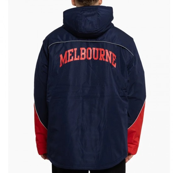 Melbourne Demons Stadium Navy and Red Hooded Jacket Melbourne Demons Stadium Navy and Red Hooded Jacket