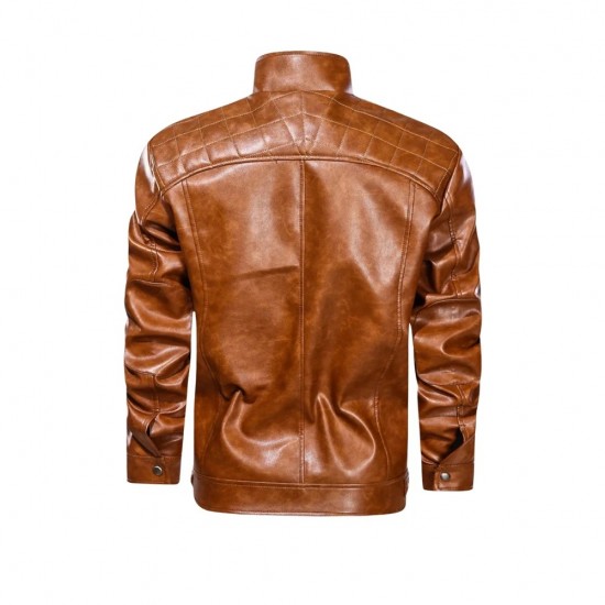 Men Brown Diamond Real Leather Jacket