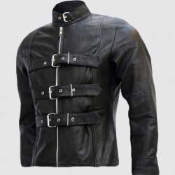 Men’s Belted Trench Look Black Leather Jacket