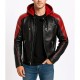 Men’s Biker Red & Black Leather Hooded Jacket