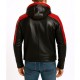 Men’s Biker Red & Black Leather Hooded Jacket