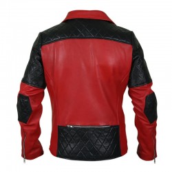 Men’s Black Diamond Quilted Shoulders Red Leather Jacket