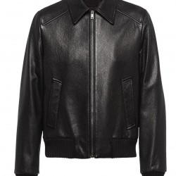 Men’s Black Elasticated Bomber Leather Jacket
