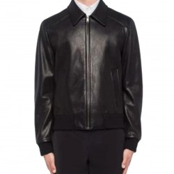 Men’s Black Elasticated Bomber Leather Jacket Men’s Black Elasticated Bomber Leather Jacket