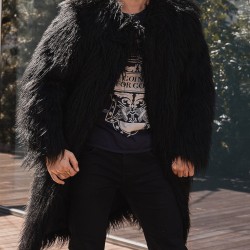 Men's Black Shaggy Llama Faux Fur Coat Men's Black Shaggy Llama Faux Fur Coat