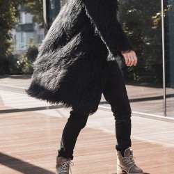 Men's Black Shaggy Llama Faux Fur Coat Men's Black Shaggy Llama Faux Fur Coat