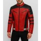Men’s Black Striped Biker Red Leather Jacket