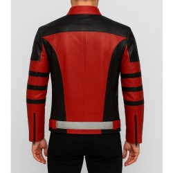 Men’s Black Striped Biker Red Leather Jacket