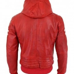 Men’s Bomber Red Leather Biker Hooded