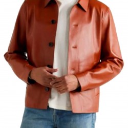 Men’s Brown Leather Blouson Jacket with Shirt Collar Men’s Brown Leather Blouson Jacket with Shirt Collar