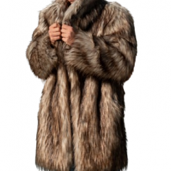 Men's Collared Coyote Faux Fur Shawl Collar Midi Coat Jacket Men's Collared Coyote Faux Fur Shawl Collar Midi Coat Jacket