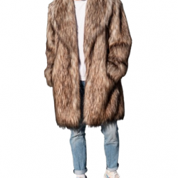 Men's Collared Coyote Faux Fur Shawl Collar Midi Coat Jacket Men's Collared Coyote Faux Fur Shawl Collar Midi Coat Jacket