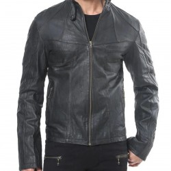 Men’s Designer Black Lambskin Leather Jacket with Front Pockets and Studs Men’s Designer Black Lambskin Leather Jacket with Front Pockets and Studs