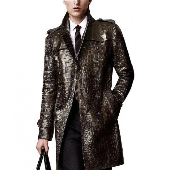 Men’s Double Breasted Alligator Brown Coat