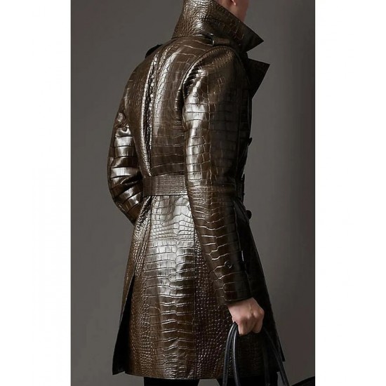 Men’s Double Breasted Alligator Brown Coat
