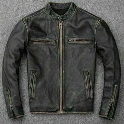 Men's Faded Black Leather Motorcycle Jacket
