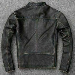 Men's Faded Black Leather Motorcycle Jacket