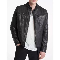 Men’s John Band Collar Leather Jacket Men’s John Band Collar Leather Jacket
