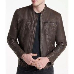 Men’s John Band Collar Leather Jacket Men’s John Band Collar Leather Jacket