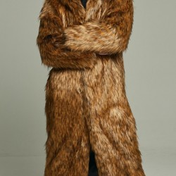 Men's Long Fox Faux Fur Coat with Oversized Hood Men's Long Fox Faux Fur Coat with Oversized Hood