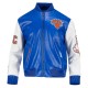 Men's New York Knicks "City Signature" Royal Blue & White Leather Varsity Jacket